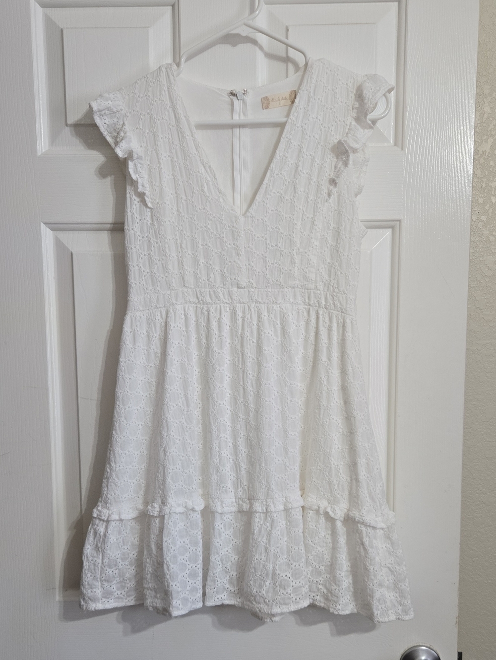 Altar'd State White Eyelet V-Neck Ruffle Dress